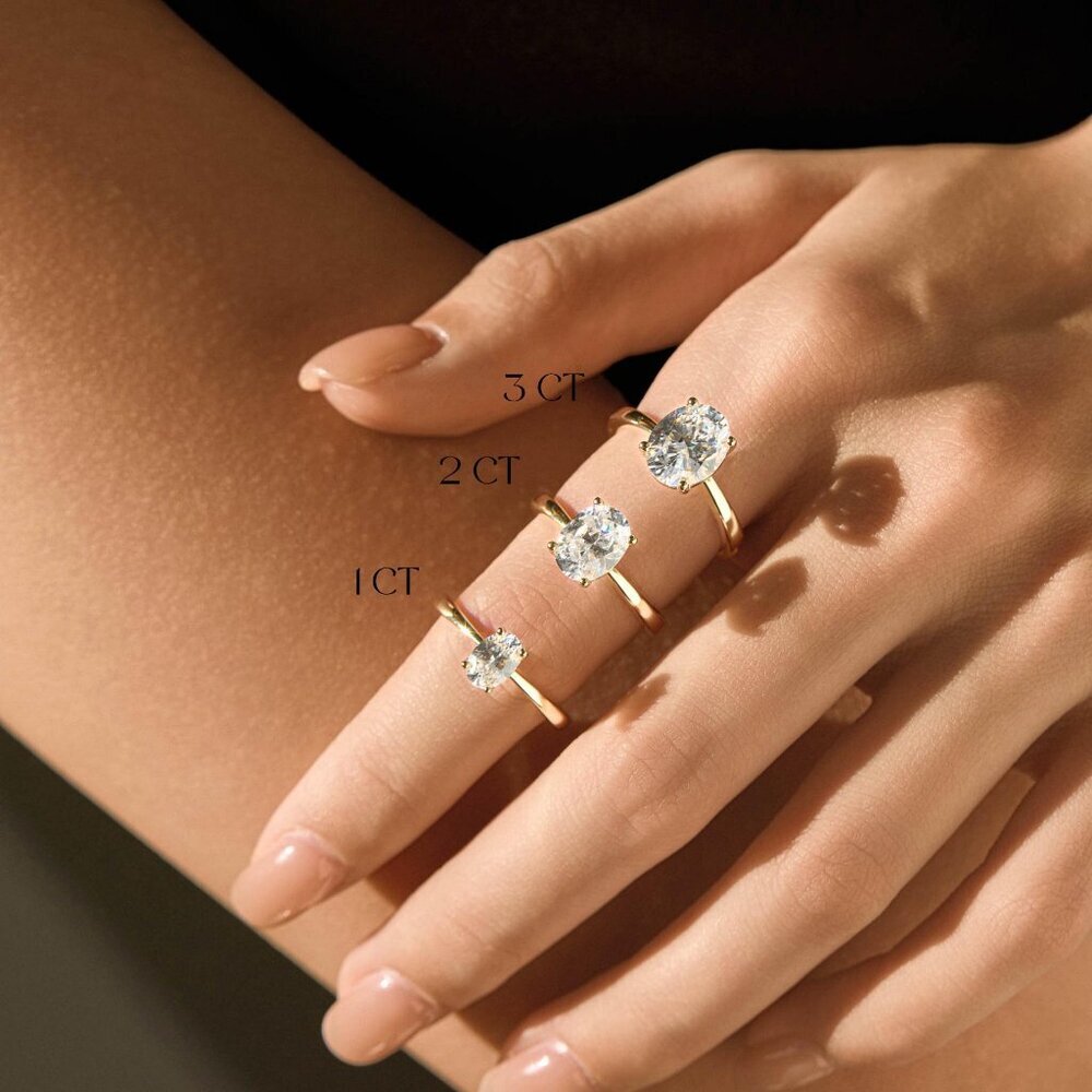 5A CZ Oval Engagement Ring, Adjustable Solitaire Ring | 3CT Wedding Promise Ring